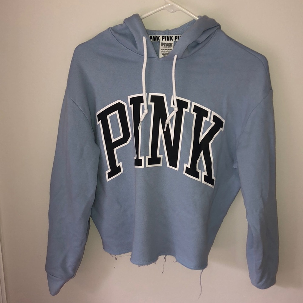 PINK Distressed Cropped Sweatshirt